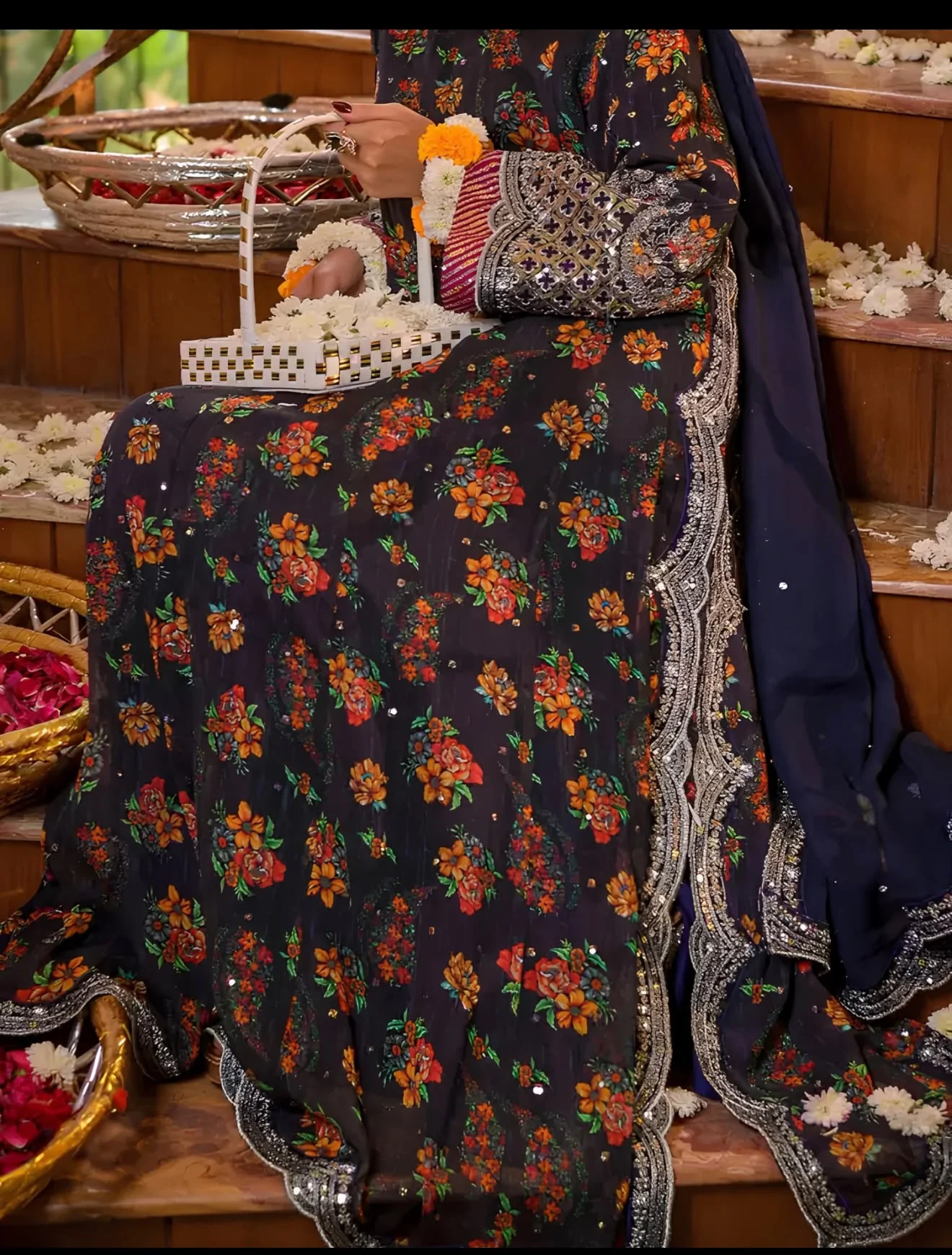 Blue Woman navy floral maxi full look