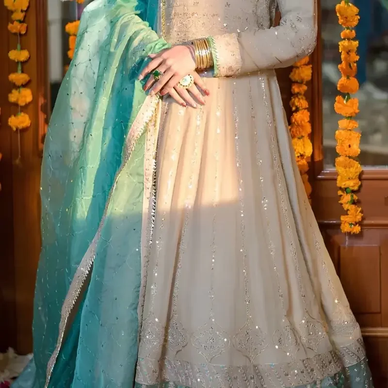 Cream & Aqua Floral Frock