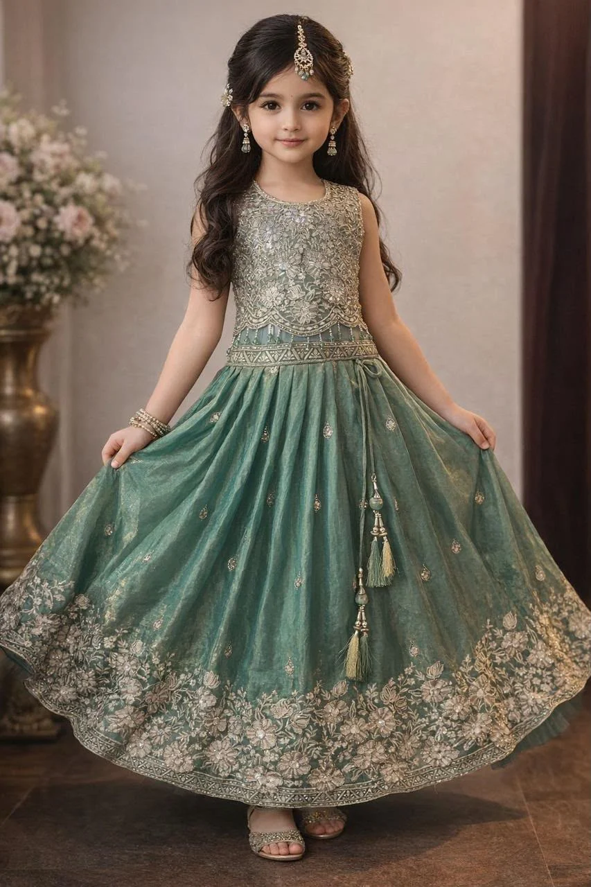 Sage green embroidered children’s gown