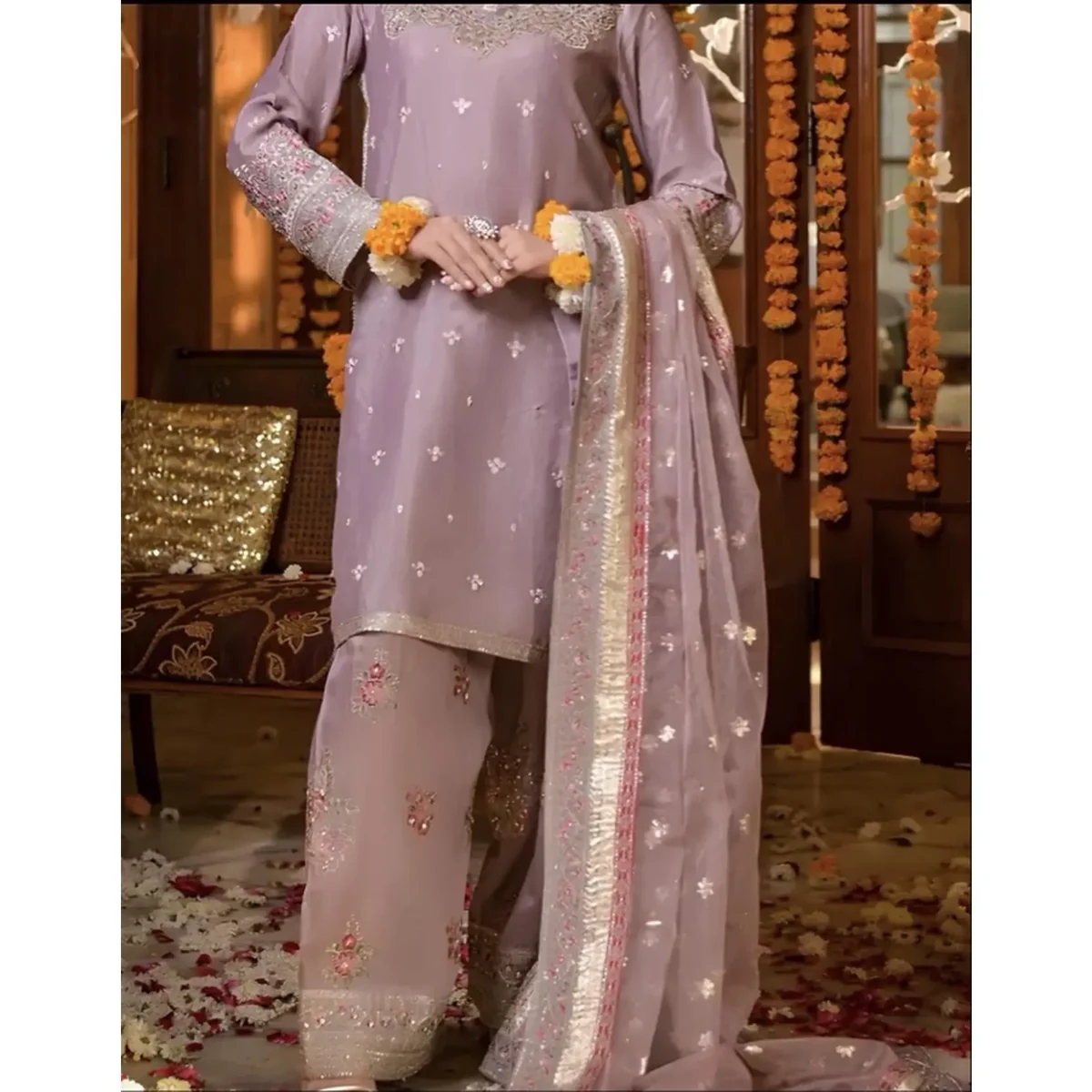 Mauve Embroidered Farshi Set